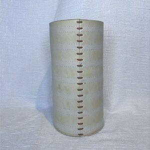 Anthropologie Cream Leather-Stitched Cylinder Vase